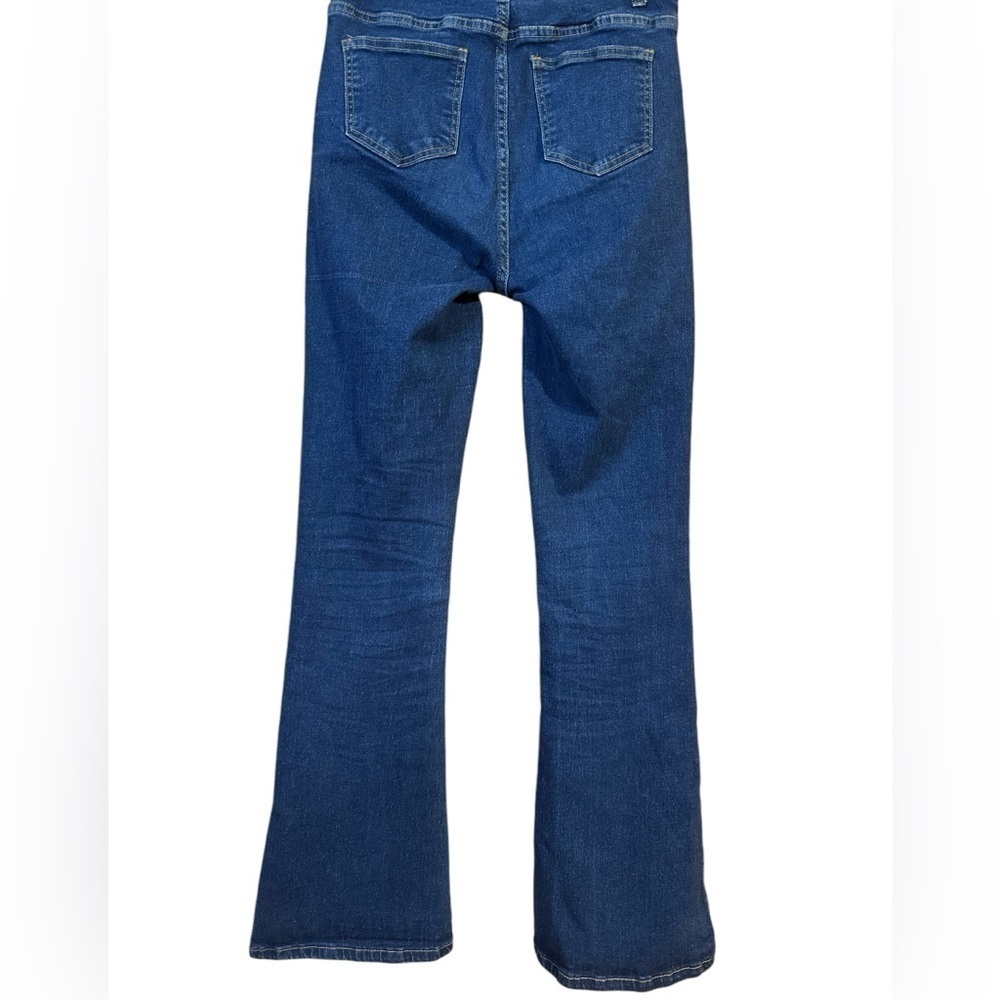 KDF High Rise Stretch Flair Blue Denim High Waisted Jeans - Picture 3 of 8